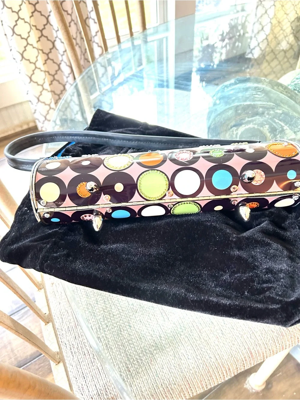 Little Earth License PlateWomen’s Black Handle Multicolor Polka Dot Shoulder Bag